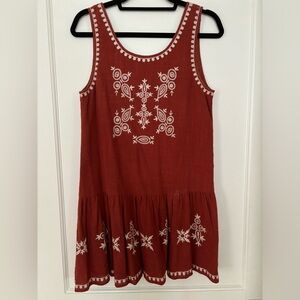 THML burnt orange dress with off white embroidery
